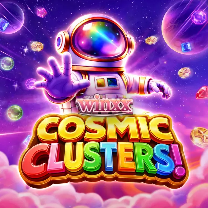 Interface do jogo de slot Cosmic Clusters com símbolos espaciais e grid de 6x6
