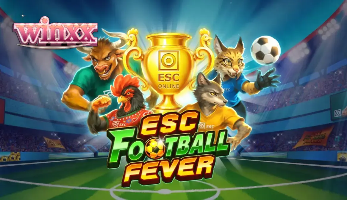 Interface do jogo ESC Football Fever com elementos de estádio e futebol
