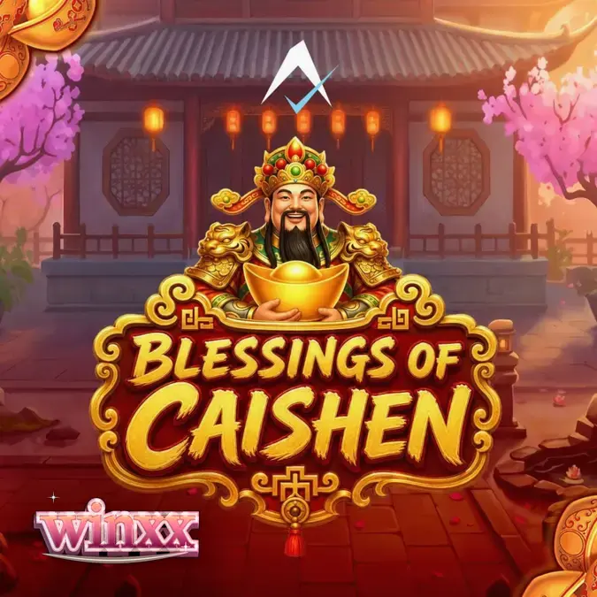 Interface do jogo de slot Blessings of Caishen com símbolos dourados